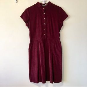 Burgundy Micro-corduroy Half Button Up Dress